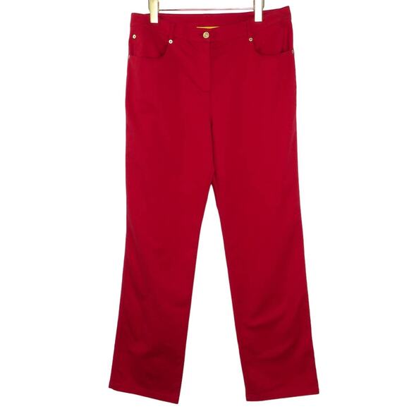 St. John Red Straight Leg Casual Pants Size 10 34" - Picture 2 of 6